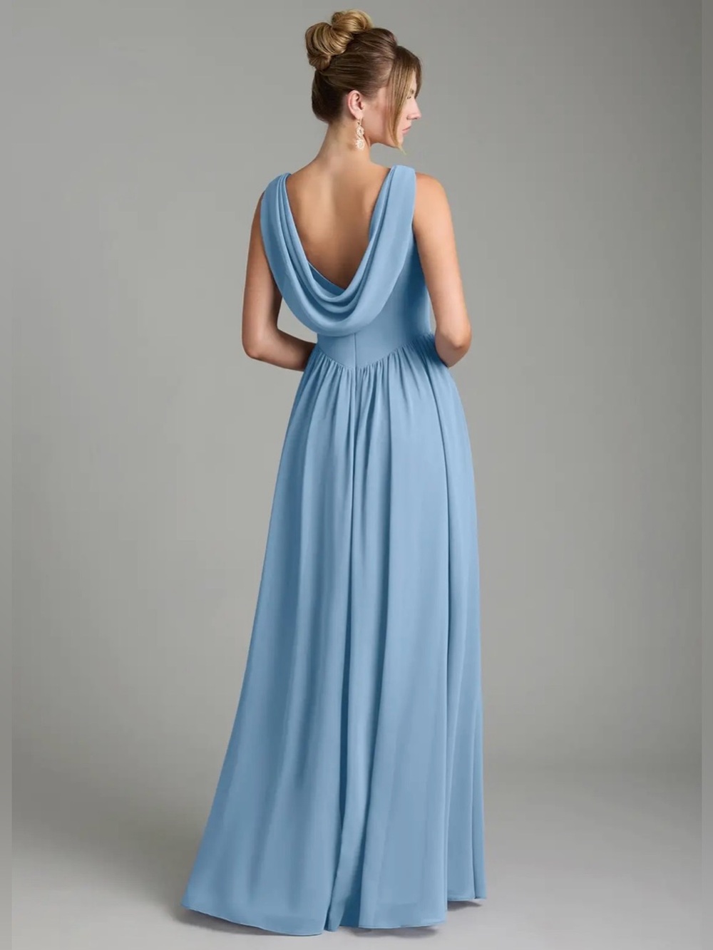 NWT Azazie Novi size 8 steel blue bridesmaid dress wedding prom gown basque cowl